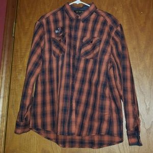 Orange plaid Harley Davidson button down